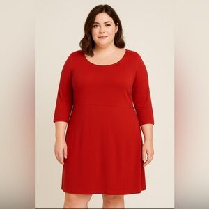 Talbots Red Faux Wrap Dress 3/4 Sleeve Wool Blend Size XL Classic Solid Pullover